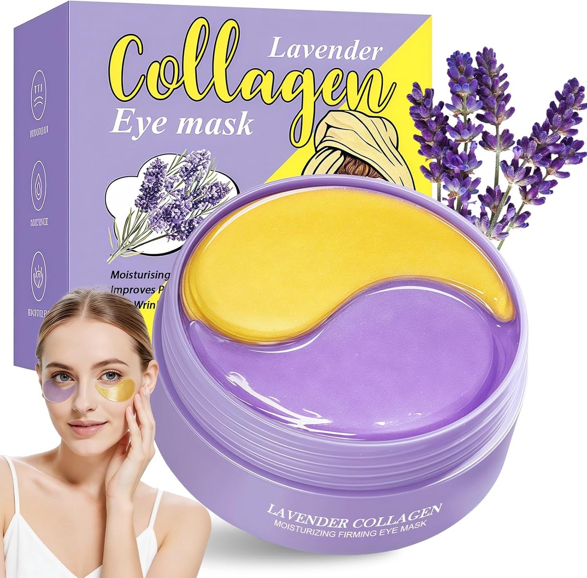 hydrogel anti-aging oogpads, hydraterend oogpads, collageen hydrogelmasker voor gezwollen ogen, wallen onder de ogen, fijne lijntjes, diepe hydratatie en versteviging, 60 stuks