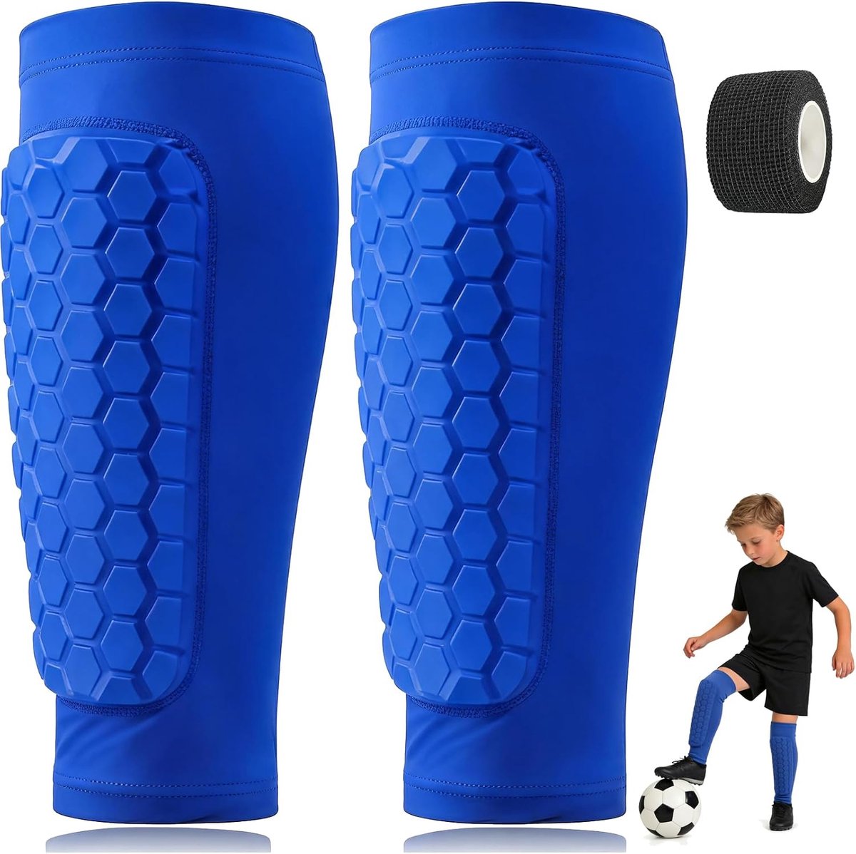 Scheenbeschermers voor kinderen, voetbal, ultralichte scheenbescherming met zelfklevend verband, ademende beschermende uitrusting met superieure schokdemping voor jongens en meisjes