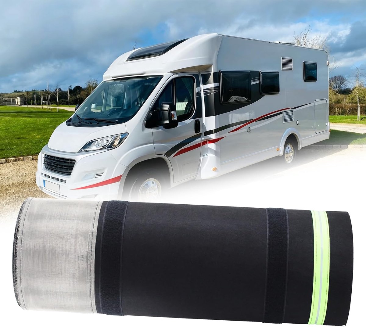 Wind- en sneeuwbescherming, eenvoudige montage, universele wielafdekking voor Ducato-caravans, tuinen en terrassen, zwart, 18 m x 80 cm.