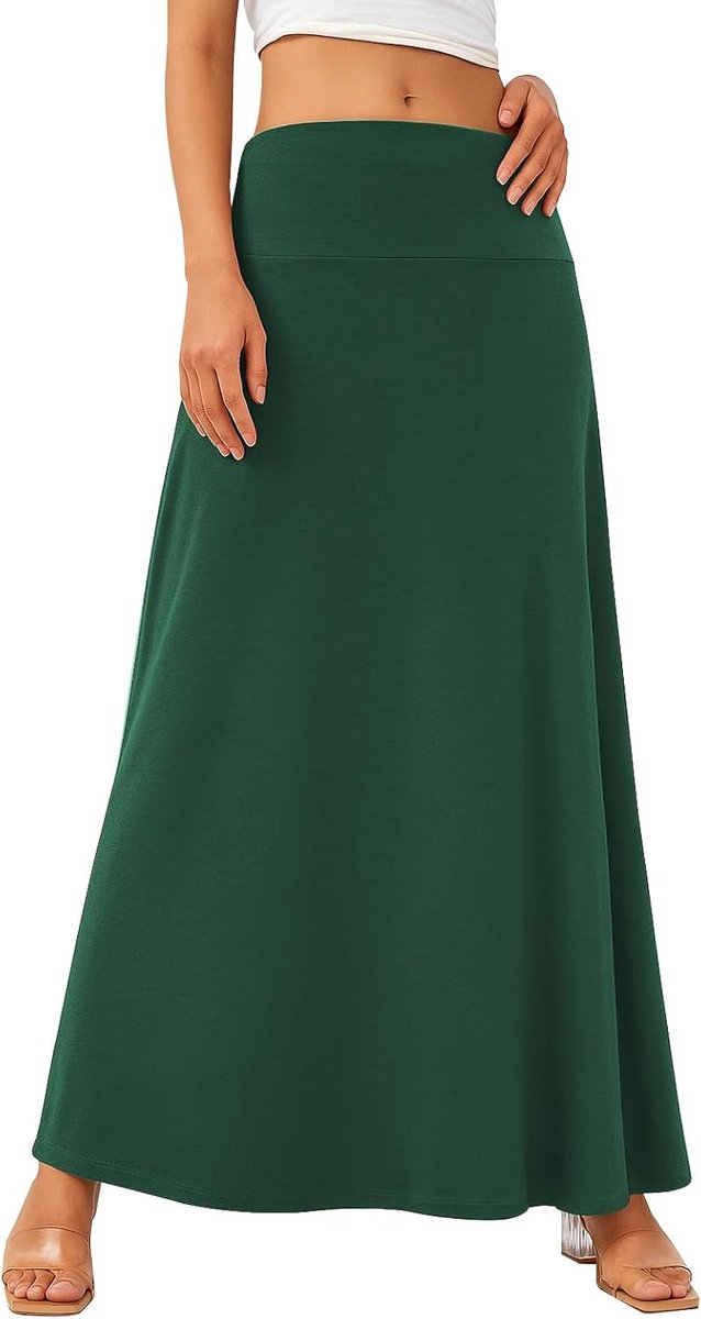 Damesrok, boho, strand, lang, elastisch, hoge taille, maxi-yogarok,, Groen, L