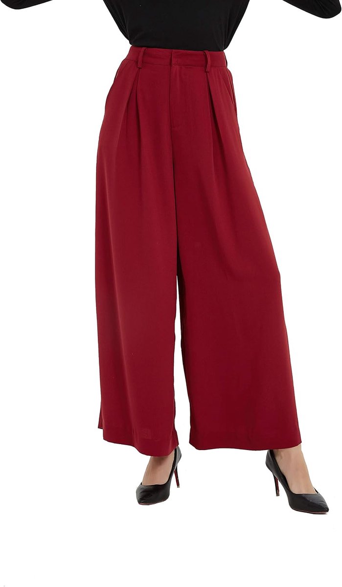 Damesbroek met hoge taille, wijde pijpen, lange palazzo-broek, reguliere maat
