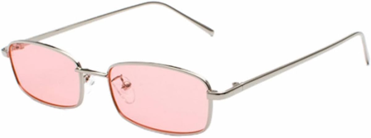 Rechthoekige zonnebril retro slank metalen frame glazen vintage rechthoekige snoepkleur zonnebril