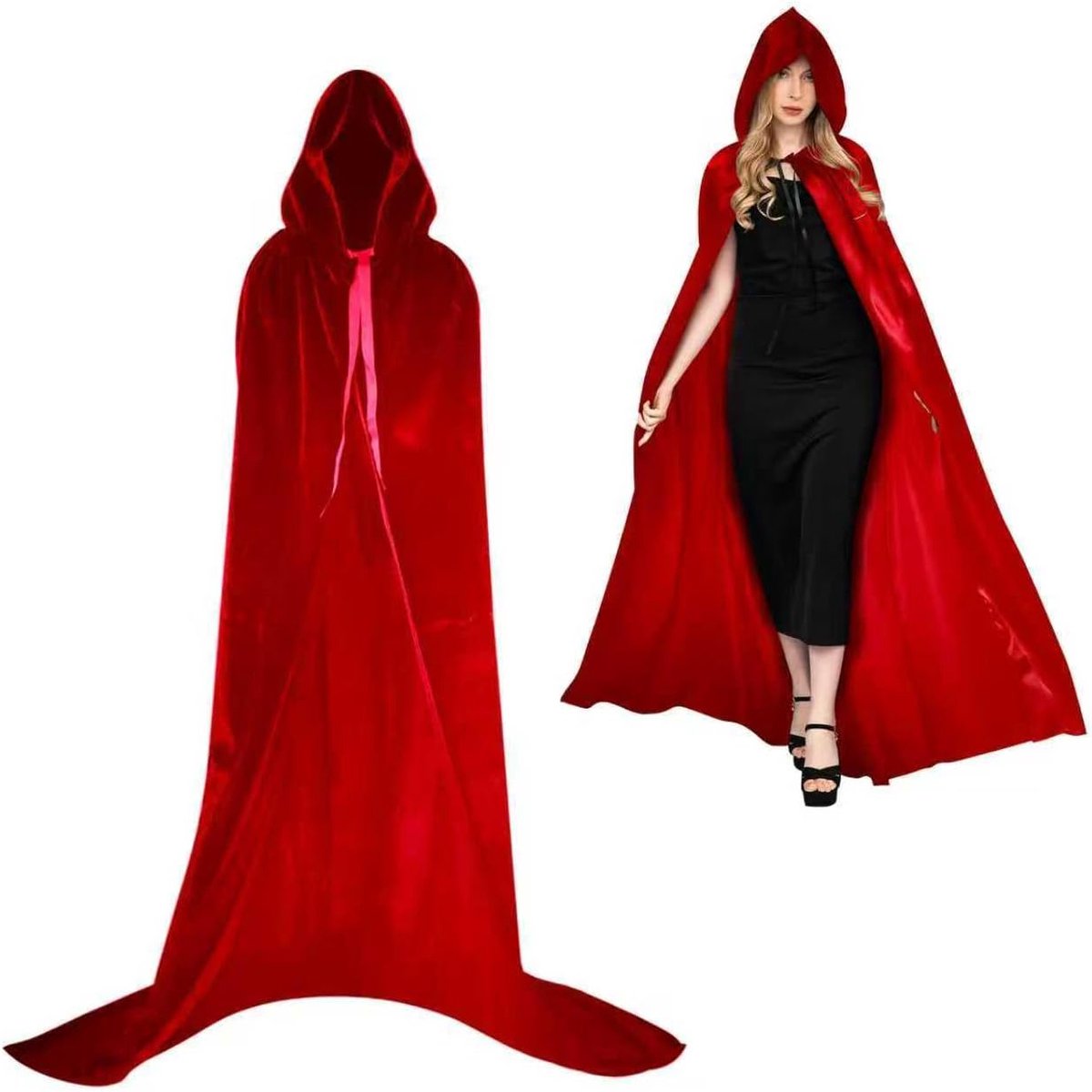Vampierkostuum voor dames, Halloween, cape, rood, cape met capuchon, volwassenen, fluweel, dracula, kostuum voor heren