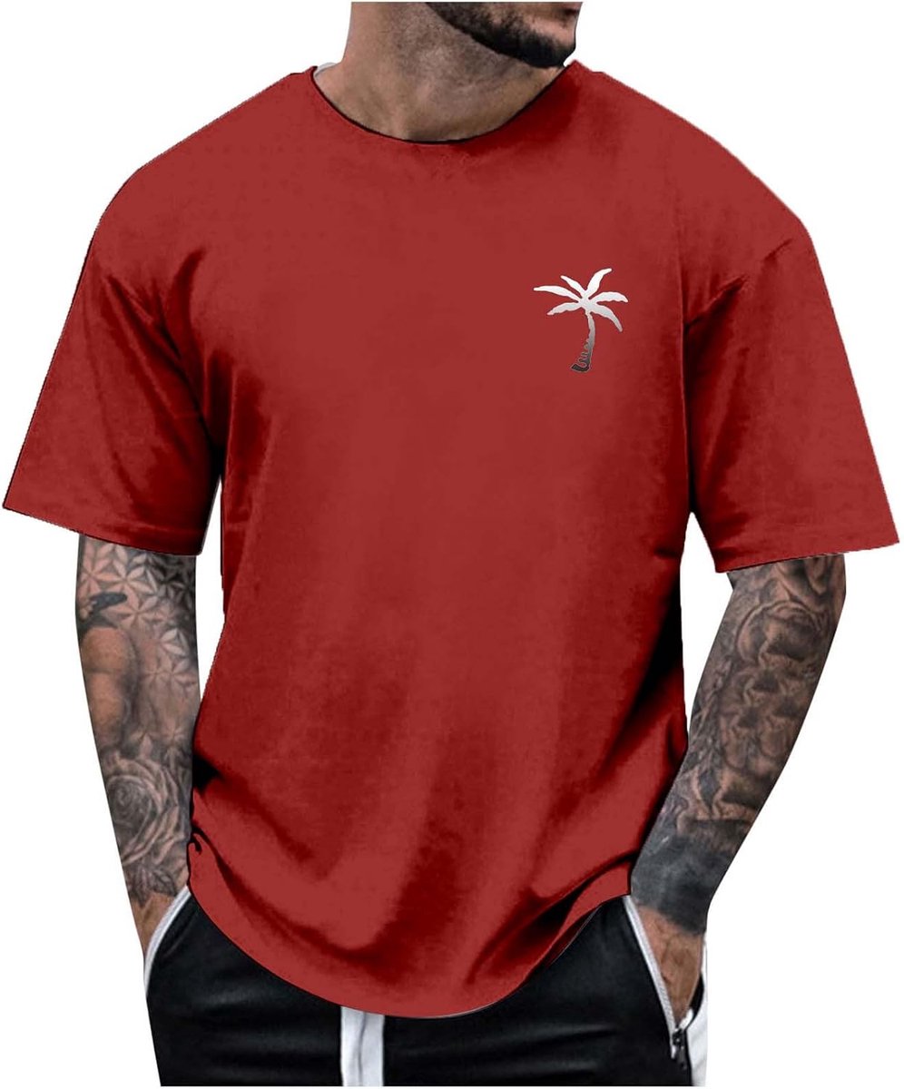 Tshirt Herren Sommer T-Shirts Oversized Rundhals Kurzarm T Shirt mit Kokosnussbaum Drucken Basic Shirts Casual Tops Vintage Streetwear Freizeitshirt Sportshirt, XXS-6XL