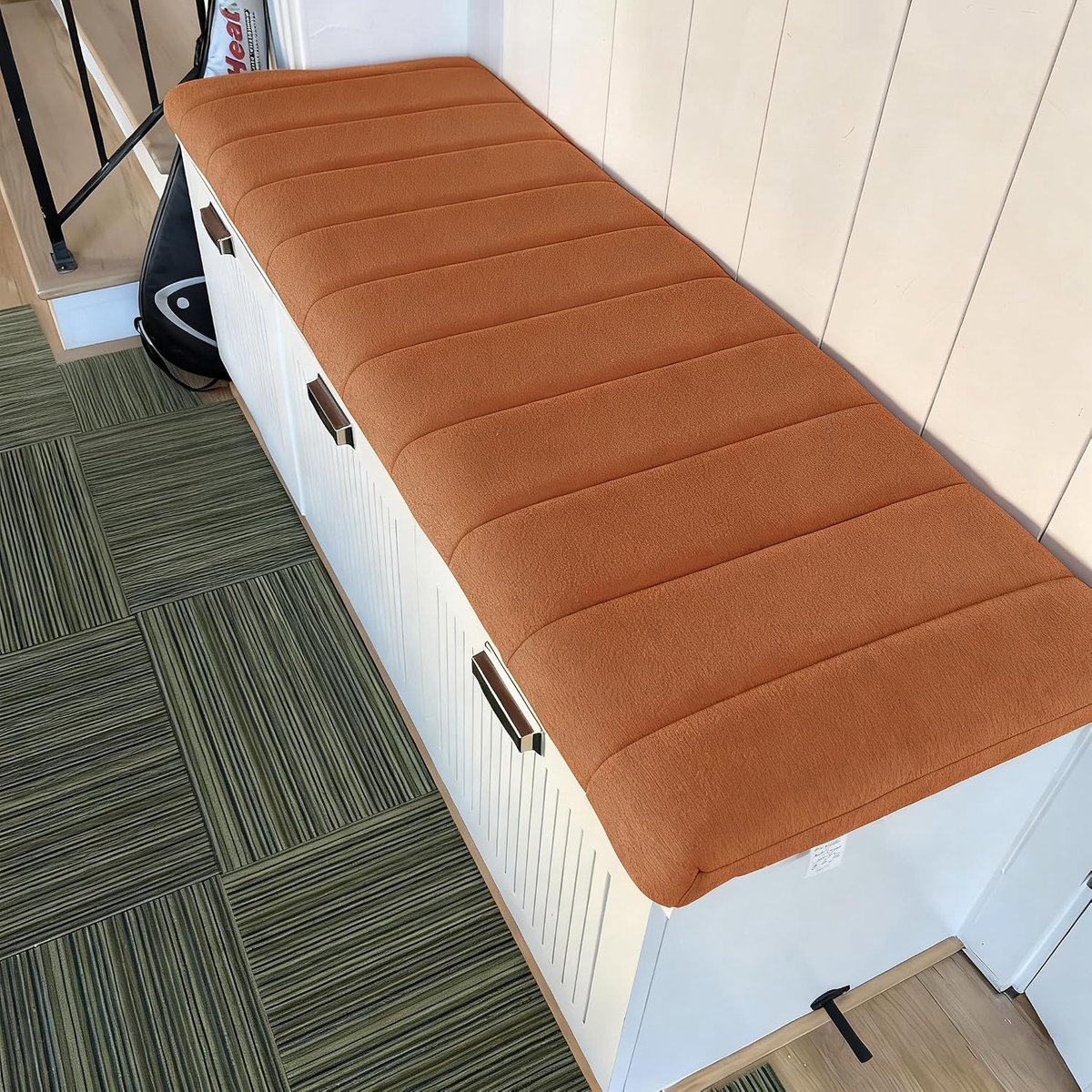 Generisch Teddy-Fleece Bankauflage Bankkissen mit Rutschfester, 4cm Dick Sitzkissen Bank mit ReißVerschluss, Waschbare Sitzauflage Bank Sitzpolster Bank für Fensterbank,Orange,160x50x4cm