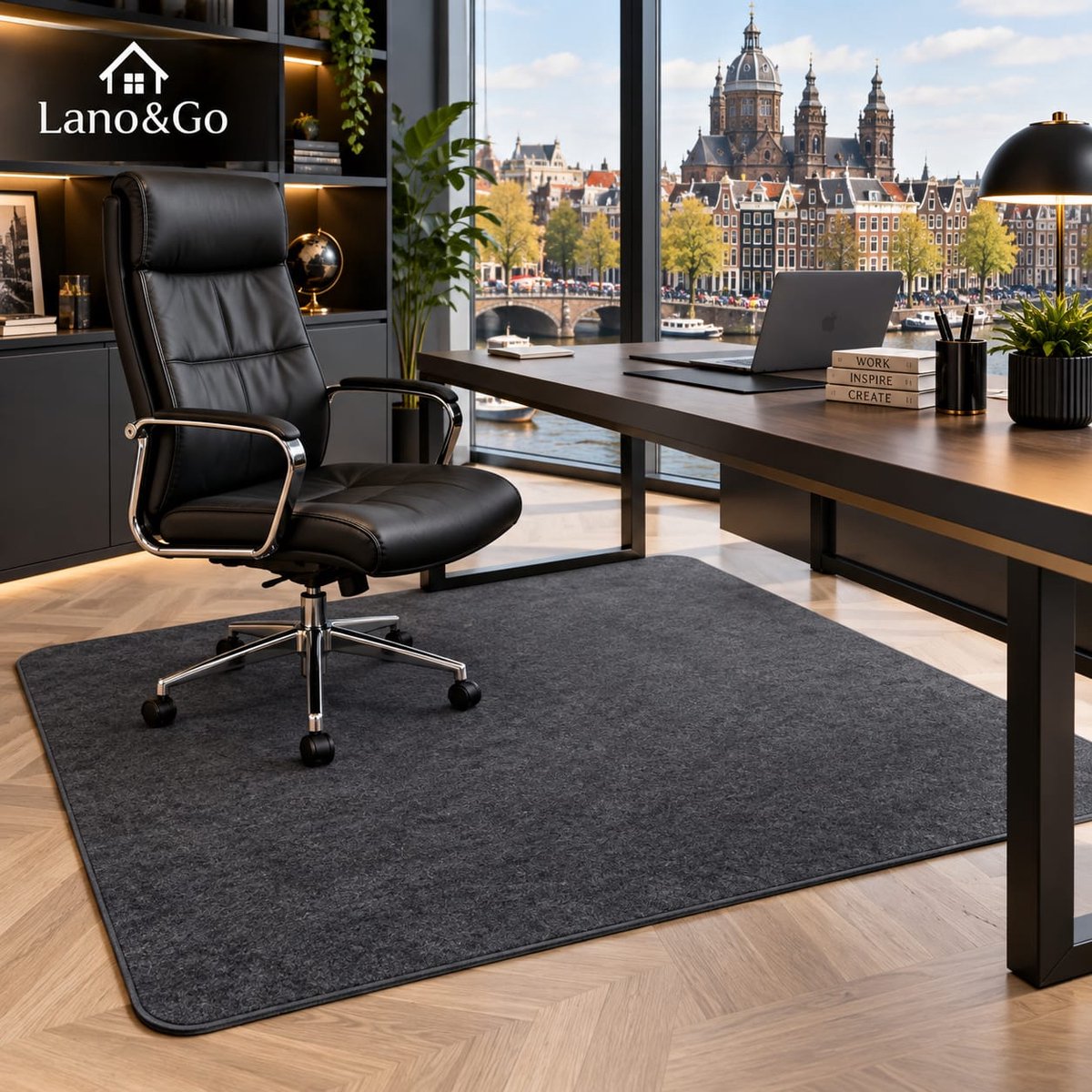 Lano&Go Bureaustoelmat 90x120 cm - Donkergrijze Vloerbeschermer voor Draaistoel en Gaming Stoel