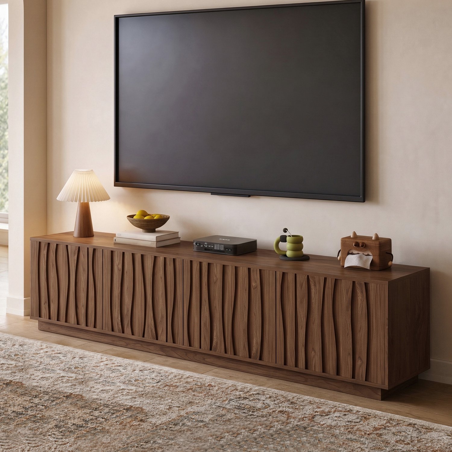 OLEYLUCKIDEA OleyLuckLive-TV Meubel-200 cm Walnoot-Geschikt voor 70+ inch TV-Met 4 Push-to-Open-deuren bruin