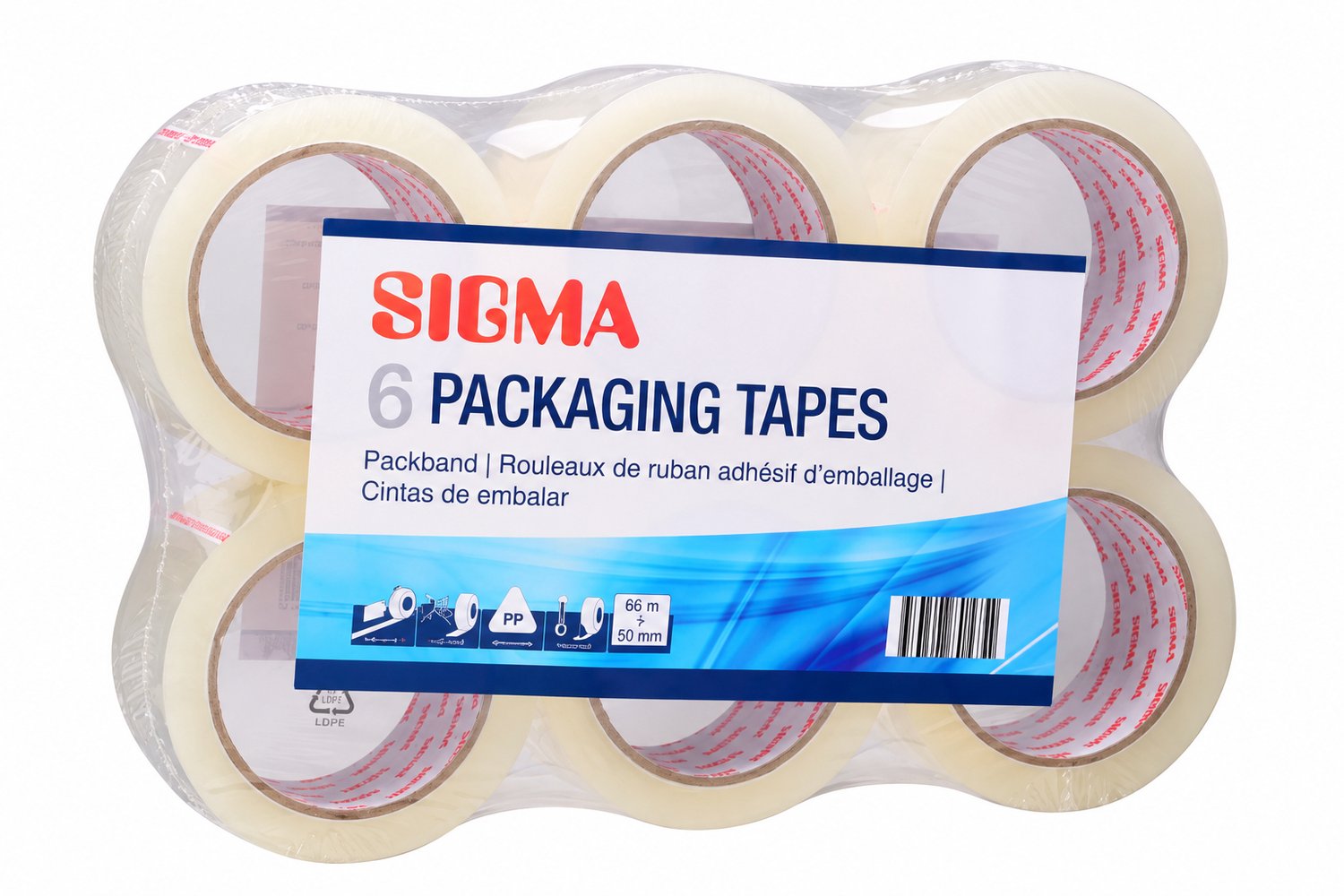 SIGMA Tape 50 mm x 66 m Transparant 6 st