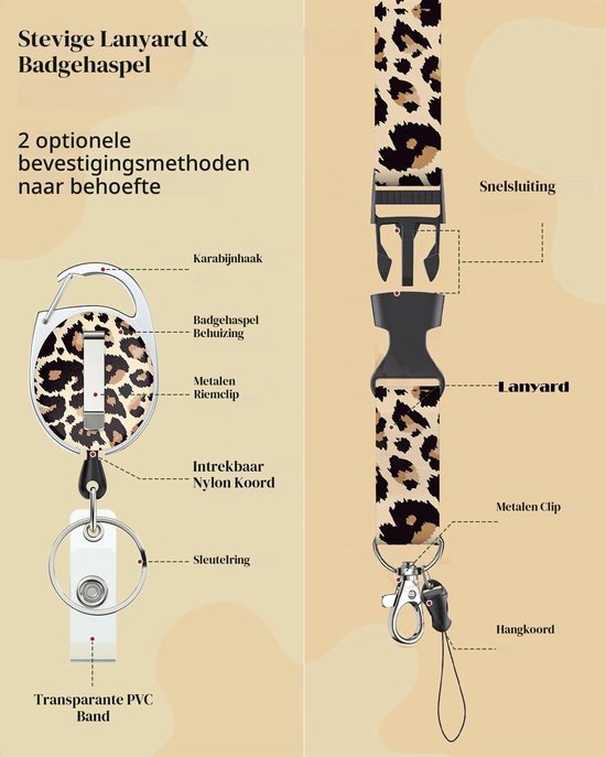 Stijlvolle ID Badge Houder met Luipaardprint, Retractable Badge Reel en Afneembare Lanyard voor Kantoor en Onderwijs — afbeelding 2
