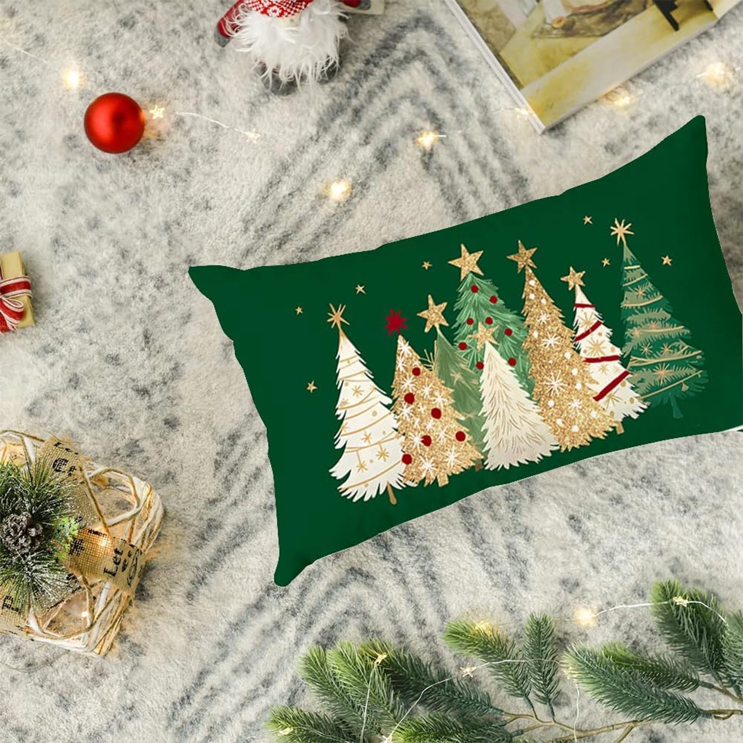 2stuks- Kerst kussenslopen - kussenhoesjes - kussenhoes kerst - kussenhoes 30x50 cm - kussensloop kerst - kerst kussensloop - kerstdecoratie voor binnen - Sierkussenhoes - kerstdecoratie woonkamer - Kusseninzetstuk niet inbegrepen,Groen – foto 3