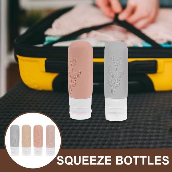 4 stuks - reisflesjes van 90 ml van siliconen, met deksel, lichtgewicht en ruimtebesparend, geschikt voor het meenemen van douchegel, shampoo en cosmetische crèmes, siliconen navulflesjes — afbeelding 3