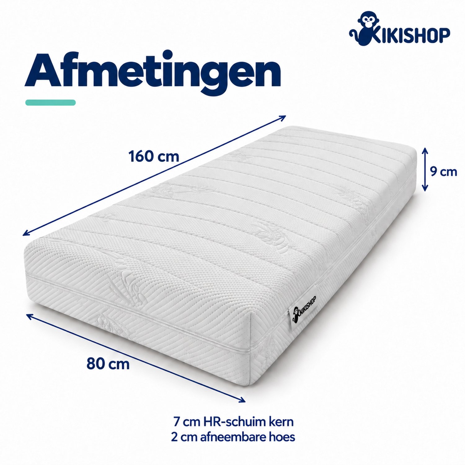 Kikishop Kindermatras 80x160 cm - 9 cm dik - HR-schuim - Juniorbed