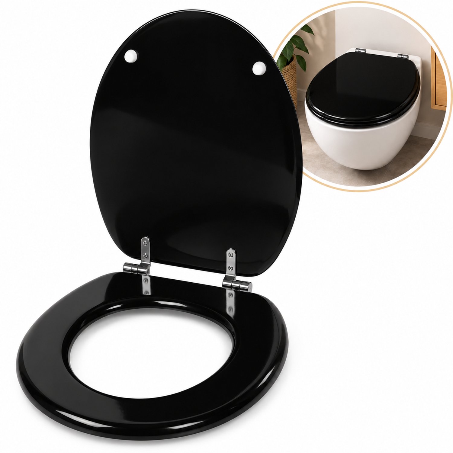 Universele Toiletbril - Houten Toiletbril - 5 x 37 x 45 cm - Zwart