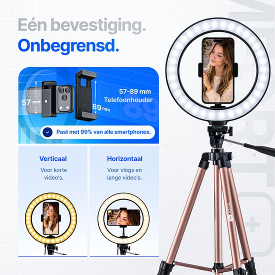 Studio ME universele telefoonhouder (57-89 mm) voor verticale of horizontale opnames op de ringlamp.