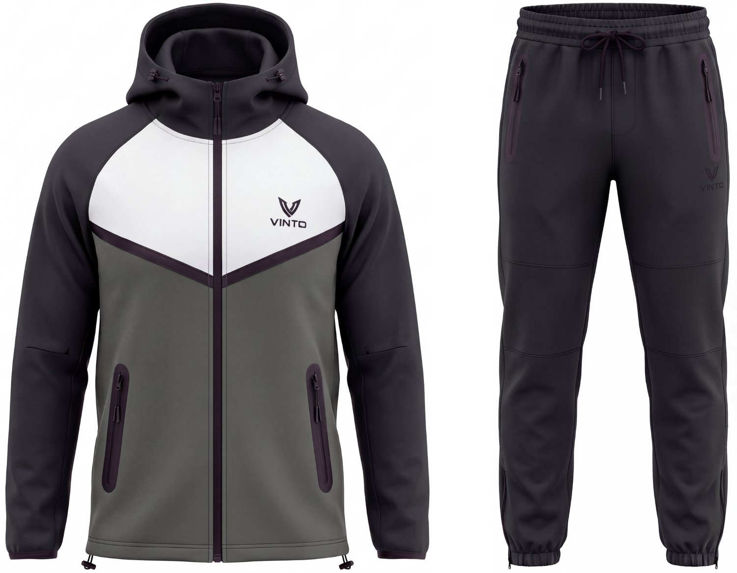 Vinto® Trainingspak Heren - Joggingpak - Sportkleding - Met Capuchon - Ritszakken - Groen/Wit - Maat XL