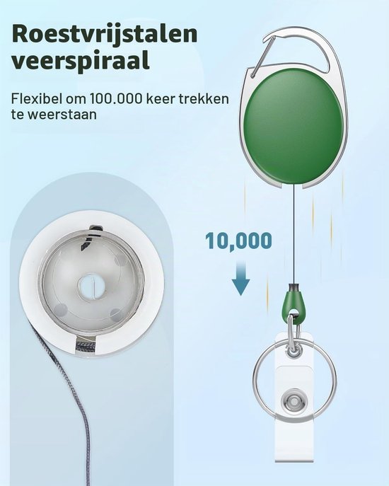5 Stuks Retractable Badge Reels voor ID Kaarthouder - Stevige Sleutelhanger met Kleurige ABS Behuizing, RVS Veer en 60 cm Nylon Carabiner - Perfect voor Werk en Evenementen — afbeelding 3