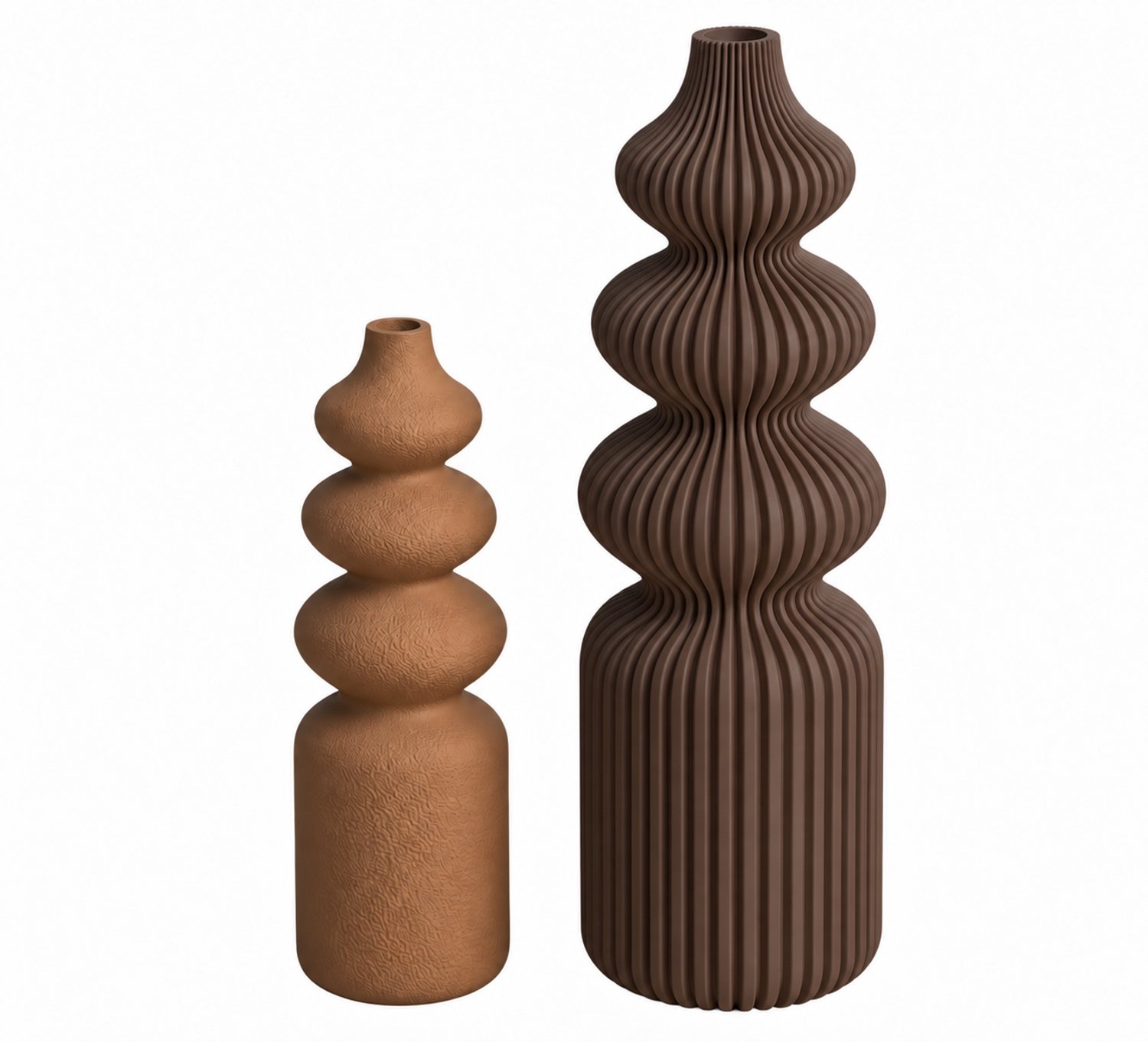 Mein 3D-Design.nl Japandi style organische vazen set - chocoladebruin karamel