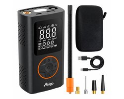 Airigo® Elektrische Fietspomp – Luchtpomp – Elektrische Bandenpomp Auto/Fiets/Motor/Scooter/Ballen – Draagbare Luchtcompressor – Oplaadbaar – Accu Compressor voor Autobanden – Bandenpomp met Drukmeter – USB-C – Draadloos – Powerbank – LED-Licht