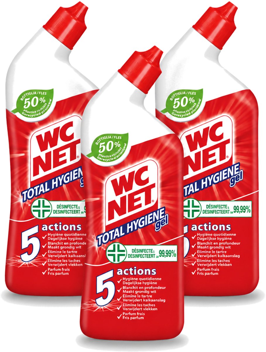 3 x WC Net - Toiletreiniger - Gel - Ontkalkt En Verwijdert Vlekken - 750 ml - Voordeelverpakking - 3 stuks