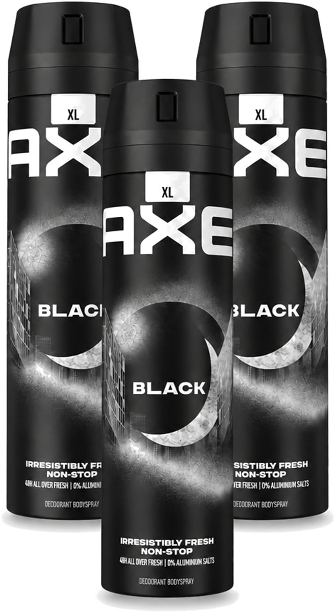 3 x Axe XL - Deodorant Bodyspray - 48hrs Fresh - Black - Frozen Pear & Cedarwood - 200 ml - Voordeelverpakking - 3 stuks