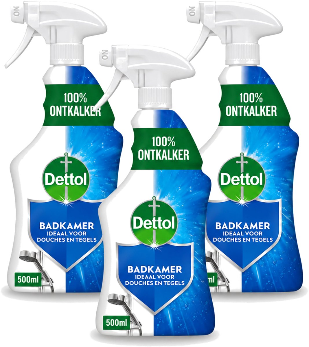 3 x Dettol - Allesreiniger - Spray - Power Badkamer - 100% Ontkalker - 500ml - Bulkverpakking - 3 stuks