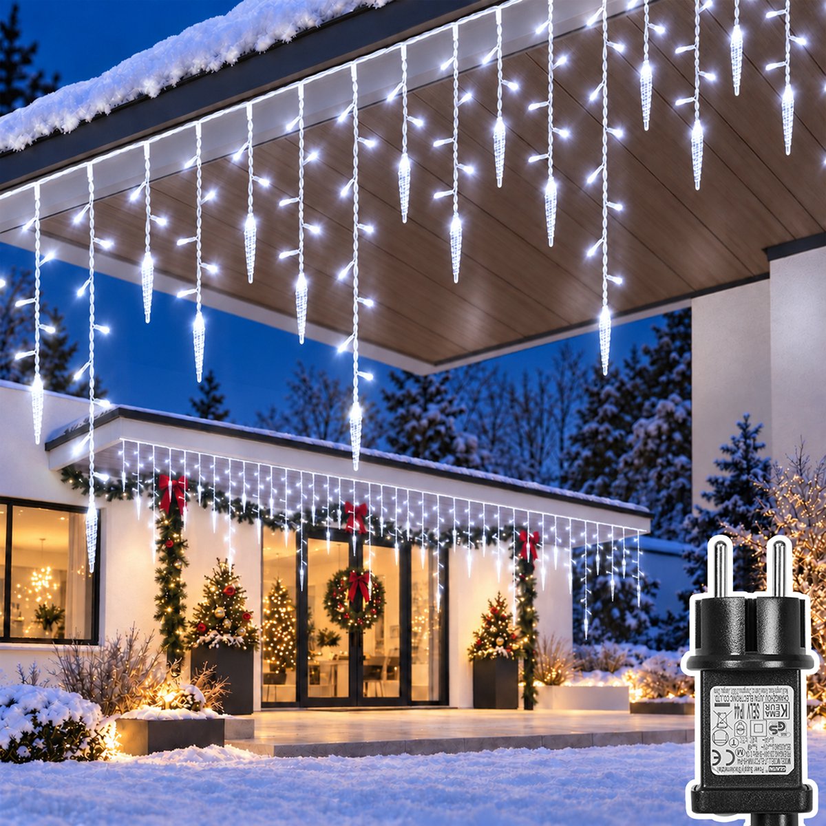 Lapamax IJspegelverlichting met IJspegels - LED Lichtgordijn 3,5 m met 96 LEDs en 16 Hangers - 8 Lichtstanden, Timer en Geheugen - Koppelbaar IP44 voor Binnen en Buiten - Wit - Kerstdecoratie