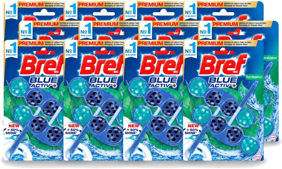 12 x Bref WC - Blue Activ' - Toiletblok - Eucalyptus - 2 Blokken - Voordeelverpakking - 12 stuks