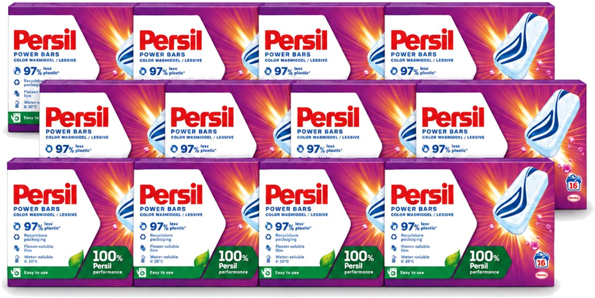 12 x Persil Power Bars - Wasmiddeltabletten - Gekleurde Was - 16 Wasbeurten - Voordeelverpakking - 12 stuks