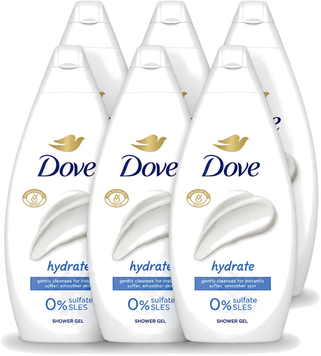 6 x Dove Hydrate - Douchegel - Sulfaatvrij - 250 ml - Voordeelverpakking - 6 stuks