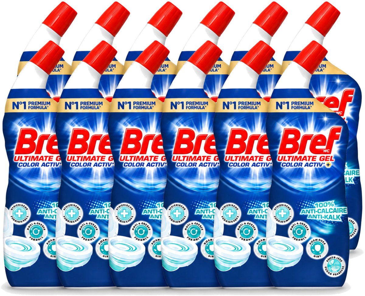 12 x Bref WC - Color Activ+ - Toiletreiniger - Gel - Anti-Kalk - Oceaan - 700 ml - Voordeelverpakking - 12 stuks