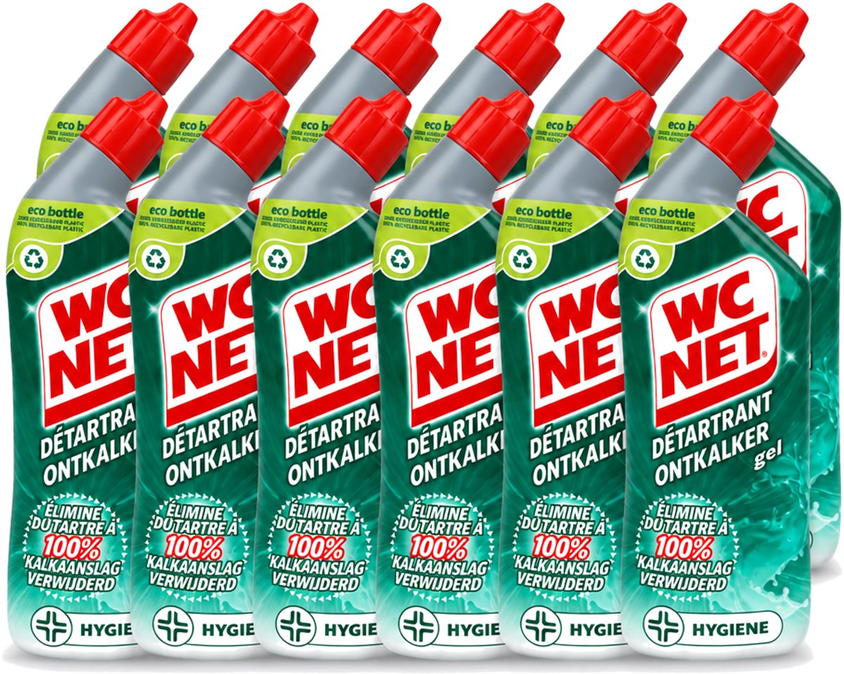 12 x WC Net - Toiletreiniger - Gel - Ontkalkt - Gerecycled Materiaal - 750 ml - Voordeelverpakking - 12 stuks