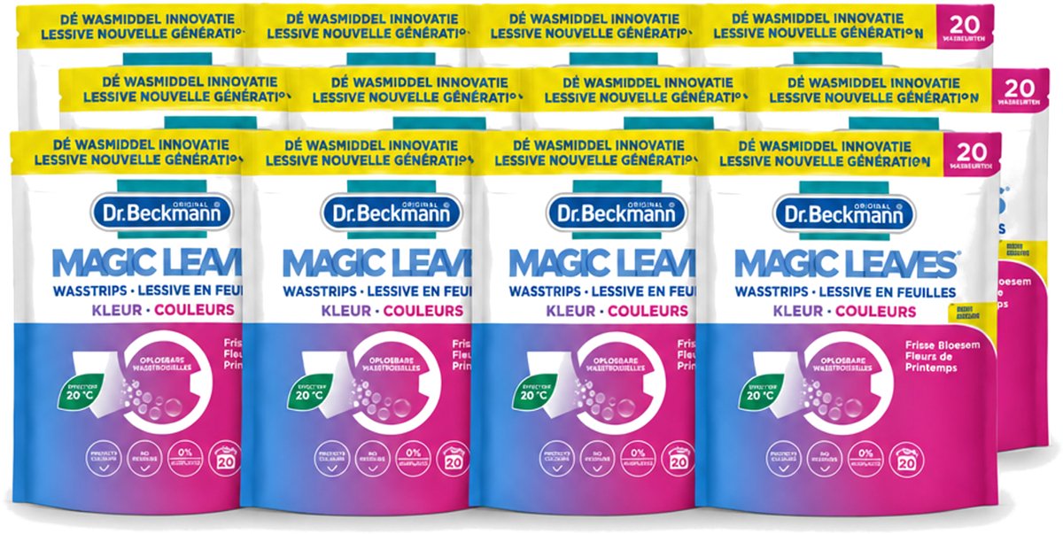 12 x Dr. Beckmann - Magic Leaves - Wasstrips - Gekleurde Was - Frisse Bloesem - 20 Wasbeurten - Voordeelverpakking - 12 stuks