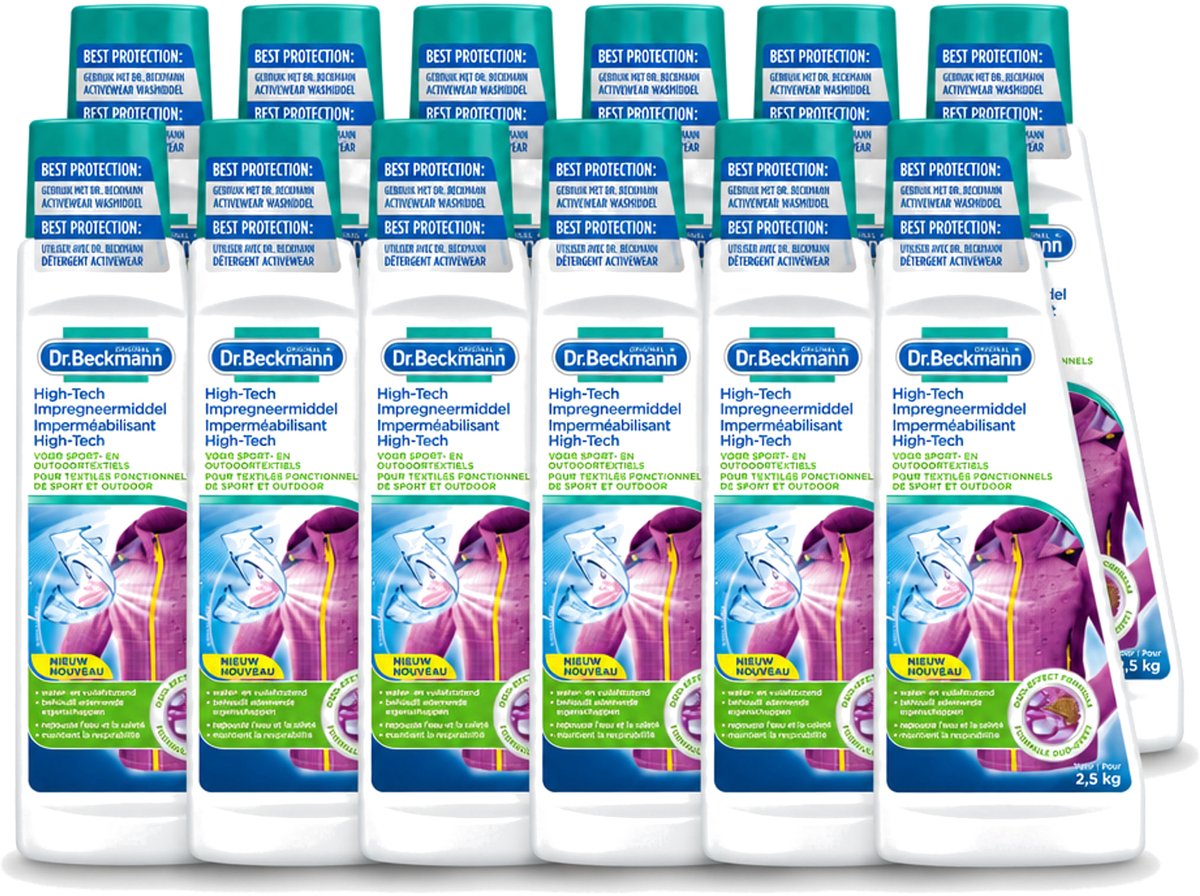 12 x Dr. Beckmann - High Tech Impregneermiddel - Sport- & Outdoorkleding - Witte en Gekleurde Was - 2.5 KG - Voordeelverpakking - 12 stuks
