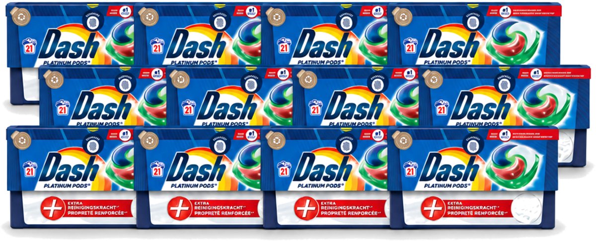 12 x Dash Platinum - Wasmiddel Capsules - Witte en Gekleurde Was - 21 Wasbeurten - Voordeelverpakking - 12 stuks