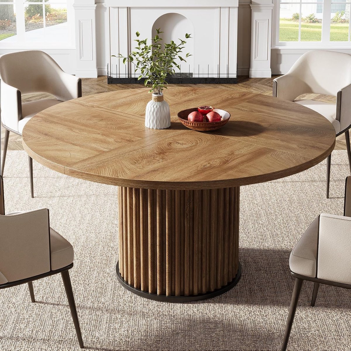 Ronde Eettafel 120 cm Zwart & Bruin – Eetkamertafel voor 4 Personen – Moderne Keukentafel met Stevig Metalen Frame – Japandi Tafel voor Eetkamer, Keuken & Woonkamer