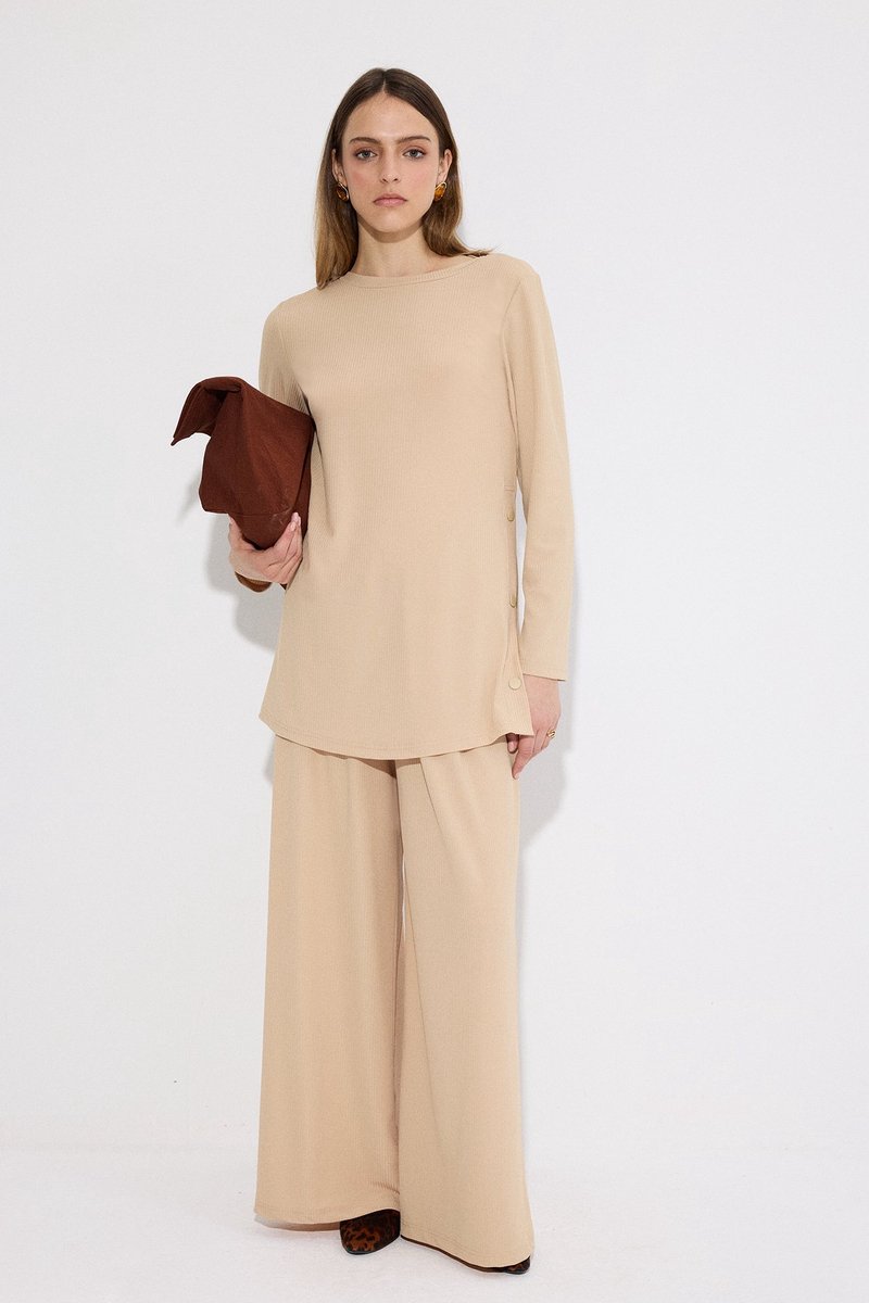 Touché Privé - Gebreide set van tuniek en broek - Beige - Dames