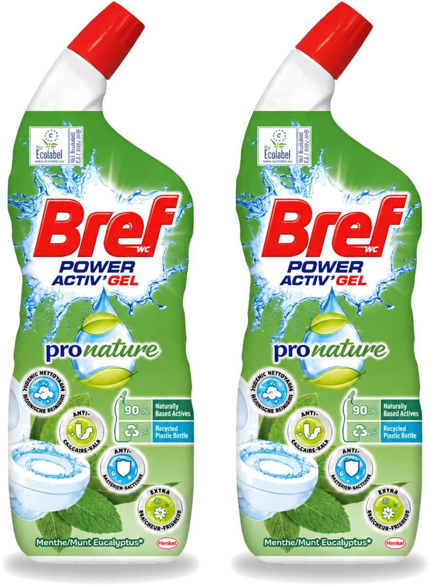 2 x Bref WC - Power Activ+ - Toiletreiniger - Gel - Eucalyptus - 700 ml - Voordeelverpakking - 2 stuks