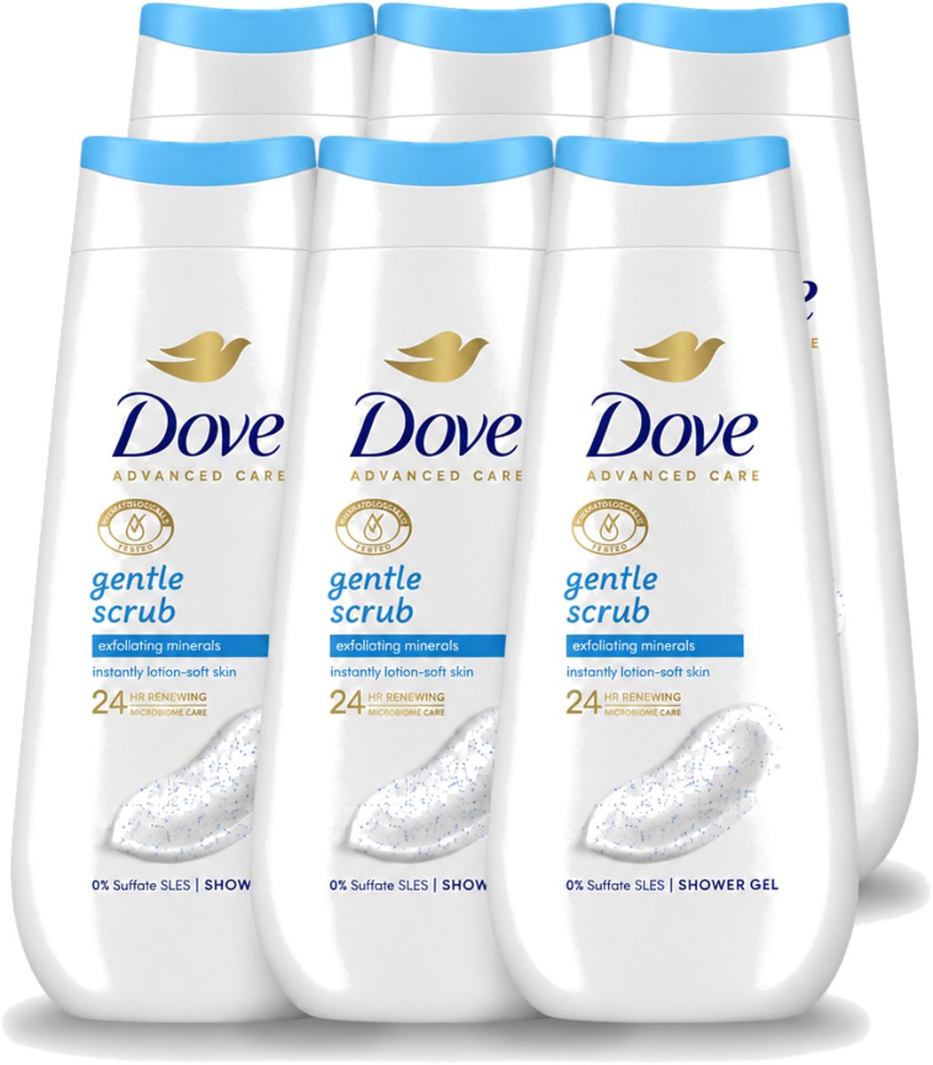 6 x Dove – Douchegel – Advanced Care Gentle Scrub – 225 ml - Voordeelverpakking - 6 stuks