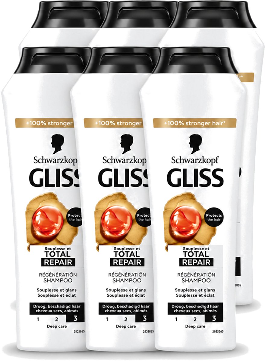 6 x Gliss - Shampoo - Total Repair - Voor Intensief Haarherstel - 250 ml - Voordeelverpakking - 6 stuks