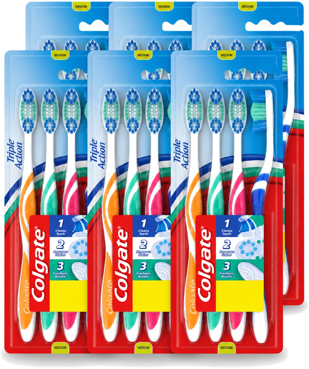 6 x Colgate - Tandenborstels - Triple Action - Medium - 4 borstels - Voordeelverpakking - 6 stuks