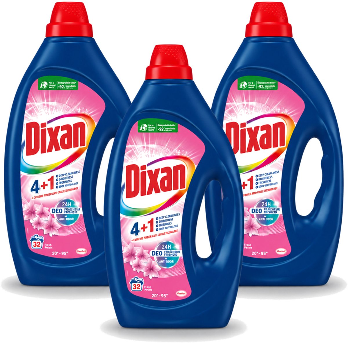 3 x Dixan - Vloeibaar wasmiddel - Fresh Pink - 32 wasbeurten - Voordeelverpakking - 3 stuks