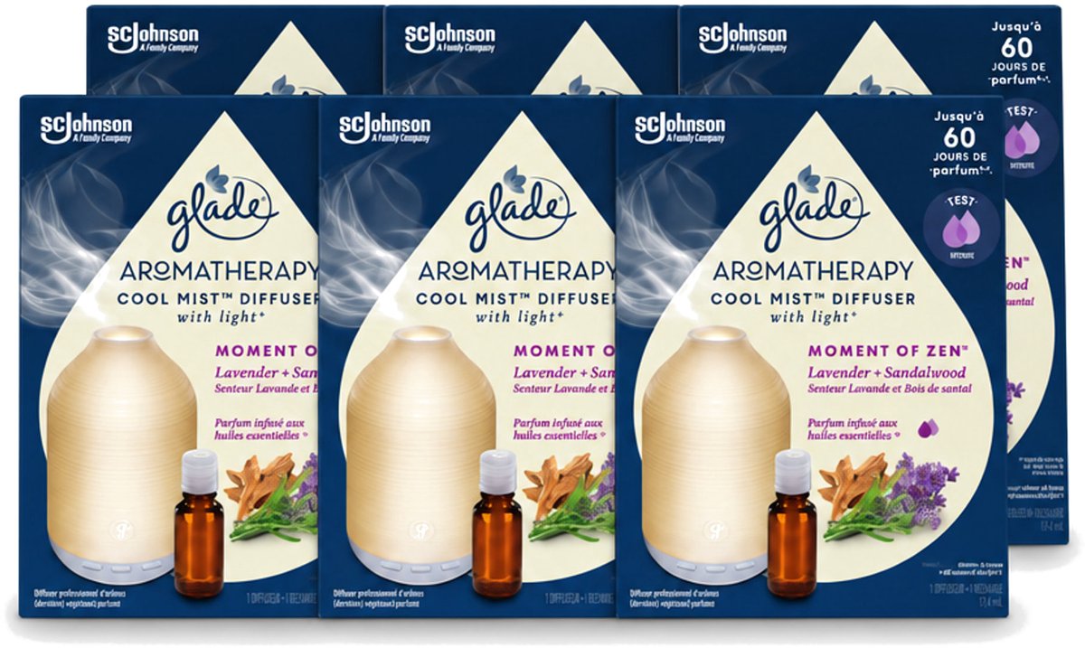 6 x Glade – Aromatherapy Mist Diffuser – Starterpakket – Houder + Moment of Zen Navulling - 17,4 ml - Voordeelverpakking - 6 stuks