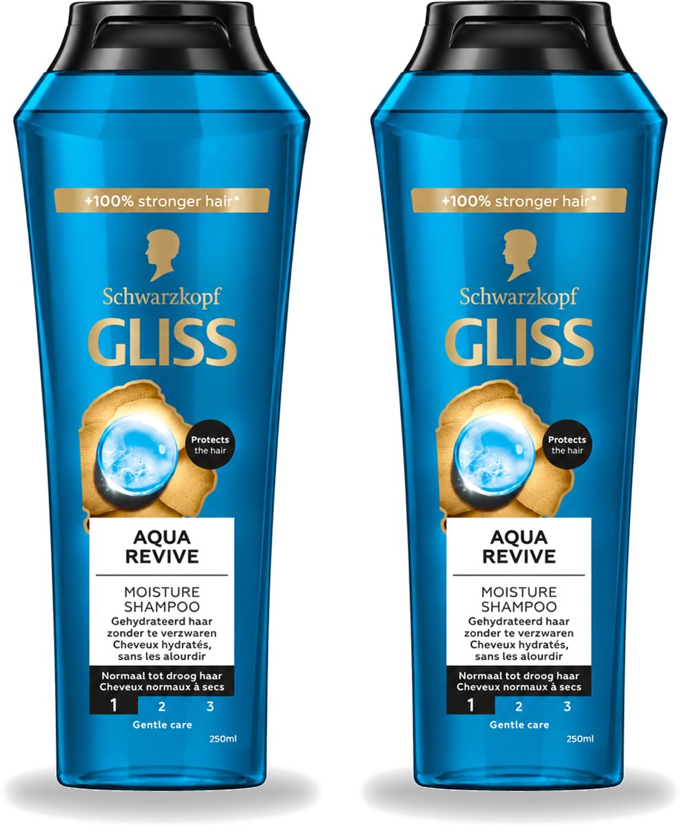 2 x Gliss - Shampoo - Aqua Revive - Voor Hydraterend en Fris Haar - 250 ml - Voordeelverpakking - 2 stuks
