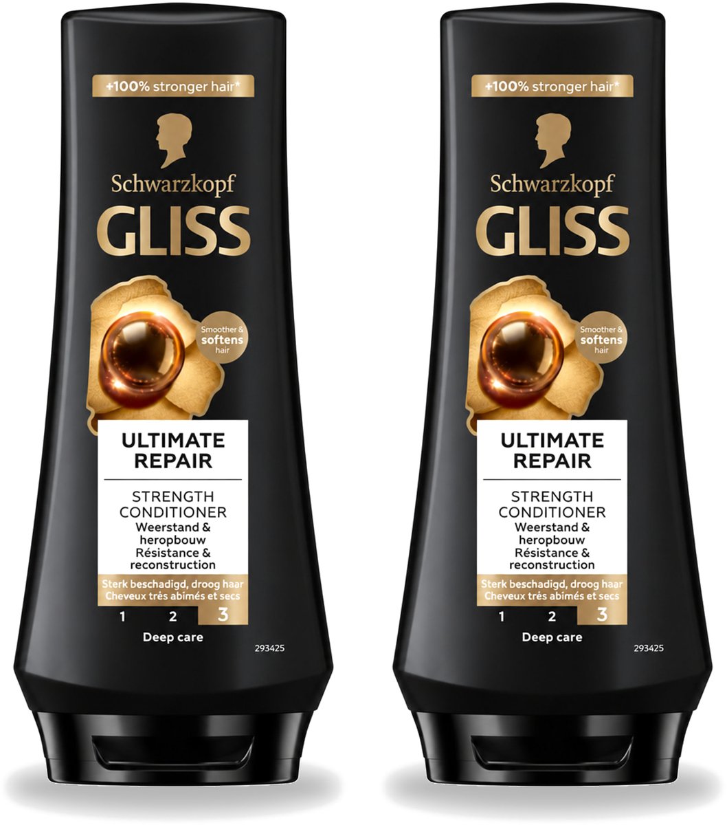 2 x Gliss - Hair Repair - Conditioner voor Ultiem Herstel van Beschadigd Haar - 200 ml - Voordeelverpakking - 2 stuks