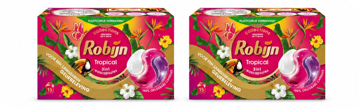 2 x Robijn - 3-in-1 Tropical - Wascapsules - 15 Wasbeurten - Voordeelverpakking - 2 stuks