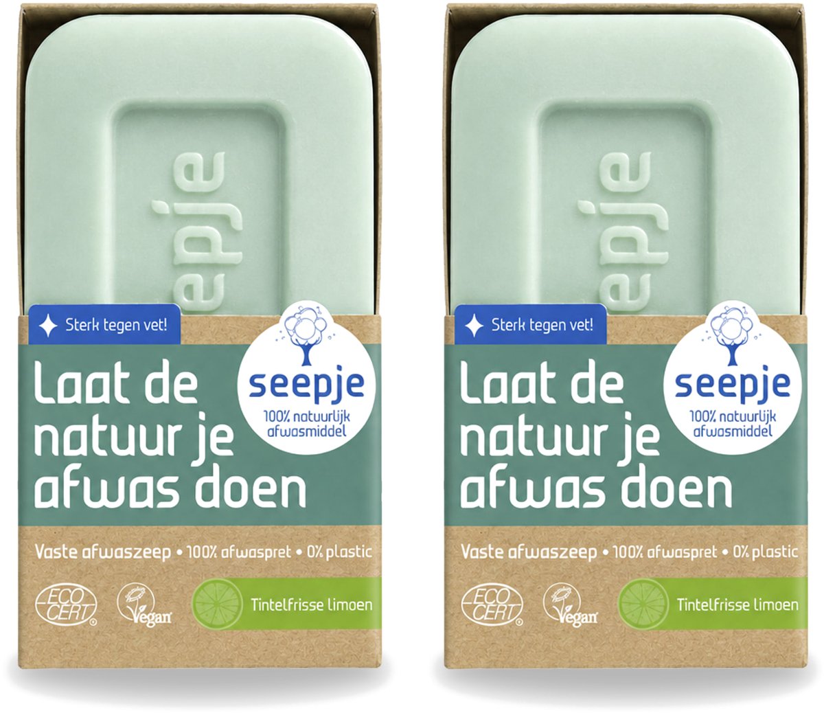 2 x Seepje - Afwaszeep - Handgemaakt & Biologisch - Tintelfrisse Limoen Geur - 120 gr - Voordeelverpakking - 2 stuks