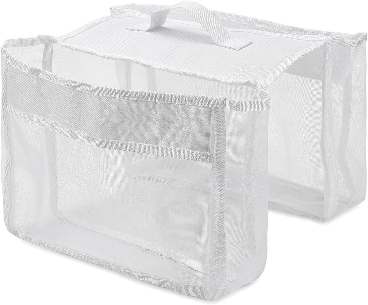 Bad speelgoed organizer met 2 compartimenten, scheurbestendig polyester, schimmelbestendig en snel drogend, ideaal voor badkameropslag en speelgoedoplossingen