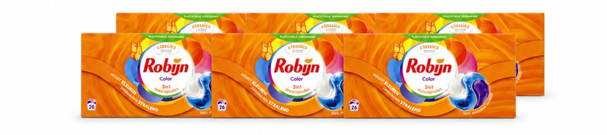 6 x Robijn – 3-in-1 Wascapsules – Color - 26 Capsules - Voordeelverpakking - 6 stuks