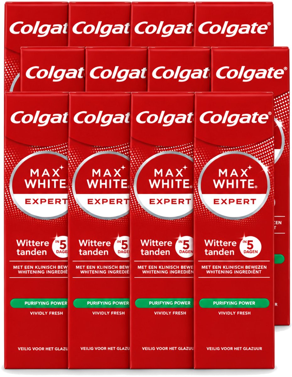 12 x Colgate – Max White Expert Purifying Power – Tandpasta – 75 ml - Voordeelverpakking - 12 stuks