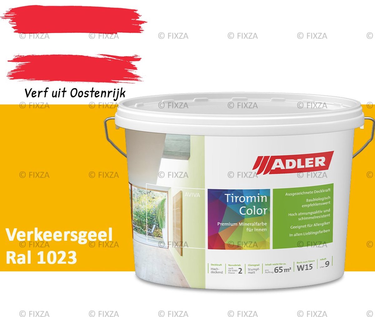 ADLER Aviva Tiromin-Color Silicaat Muurverf Binnen – 1 Liter – RAL 1023 Verkeersgeel, Hoogdekkende & Ademend – Ecologische Schimmelwerende Wandverf